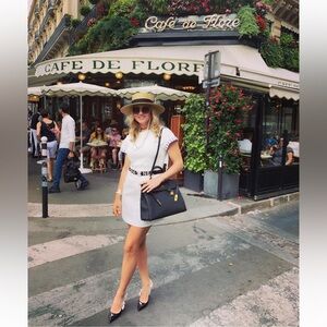 🤍🖤 DEREK LAM 10 CROSBY Striped Sleeve Cotton T-Shirt Dress 🖤🤍